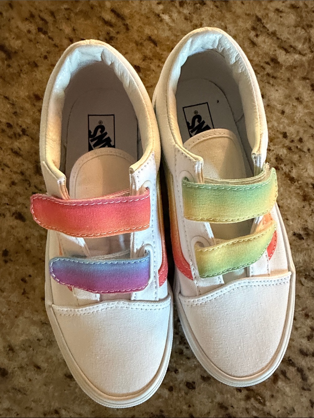 Vans Kids White Sneakers with Rainbow Ombre Straps
